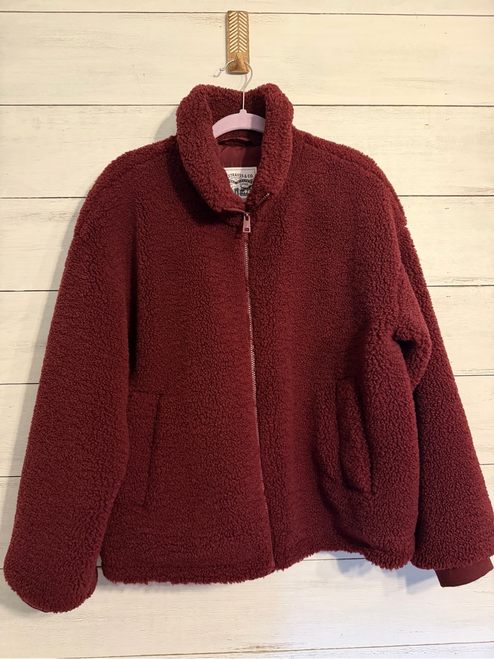 Levi's Women's Burgundy Sherpa Teddy Zip-Up Jacket